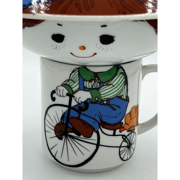 Vintage 3pc Stackable Mug, Bowl, Cup - Boy On Bike - Made In Japan For Kmart - Picture 2 of 10